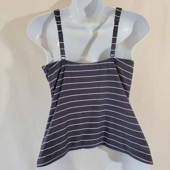 Bond-Eye Australia Tankini Sz 10 Gray/White Stripe Wired Bra Pleated Beach - Picture 2 of 9